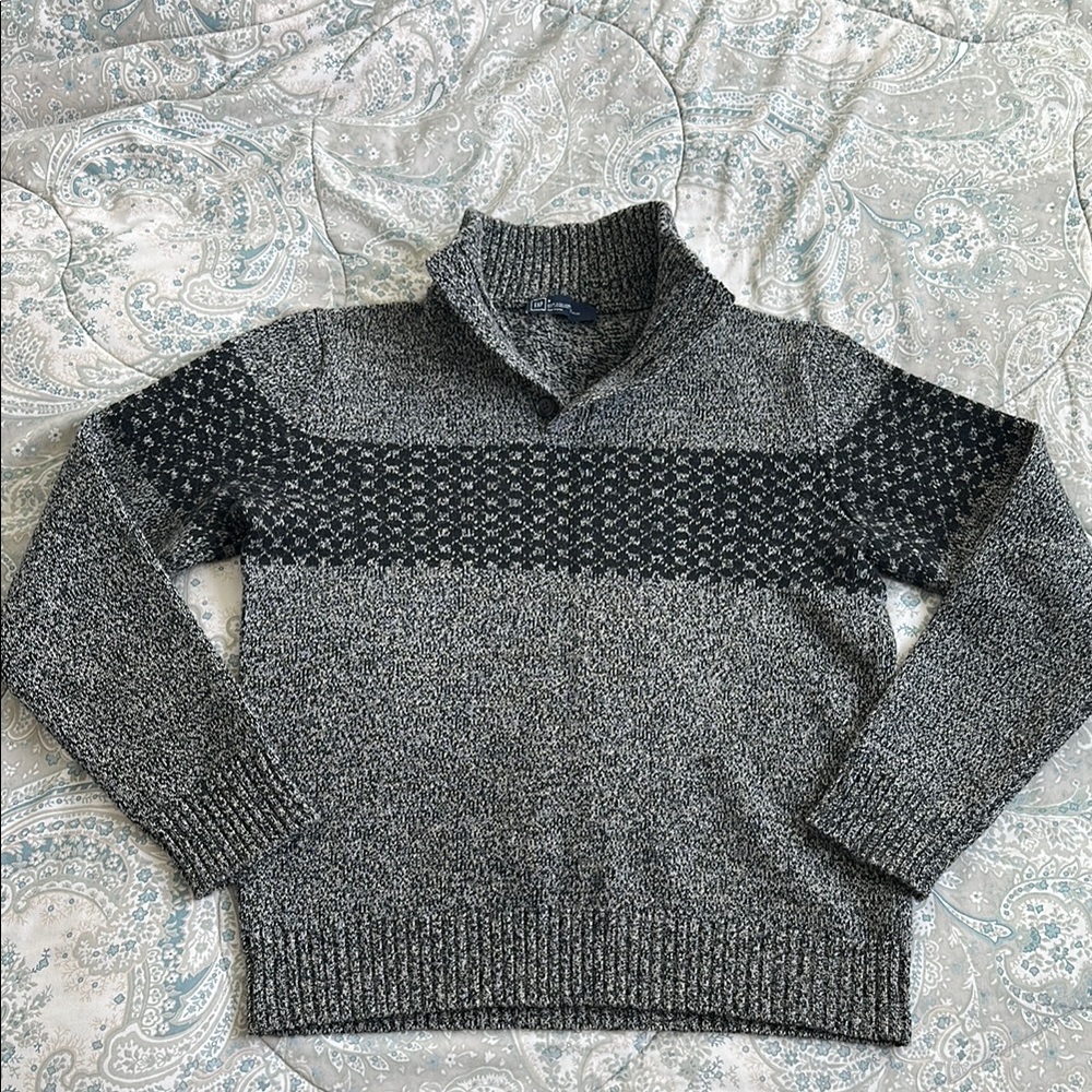 GAP, Lambswool, Men's Gray Patterned Sweater, Size Medium